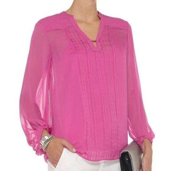 Nwot DVF Blouse 6 Pink SILK Sheer Pleated Long-Balloon-Sleeve “Tanyana” - Picture 1 of 14
